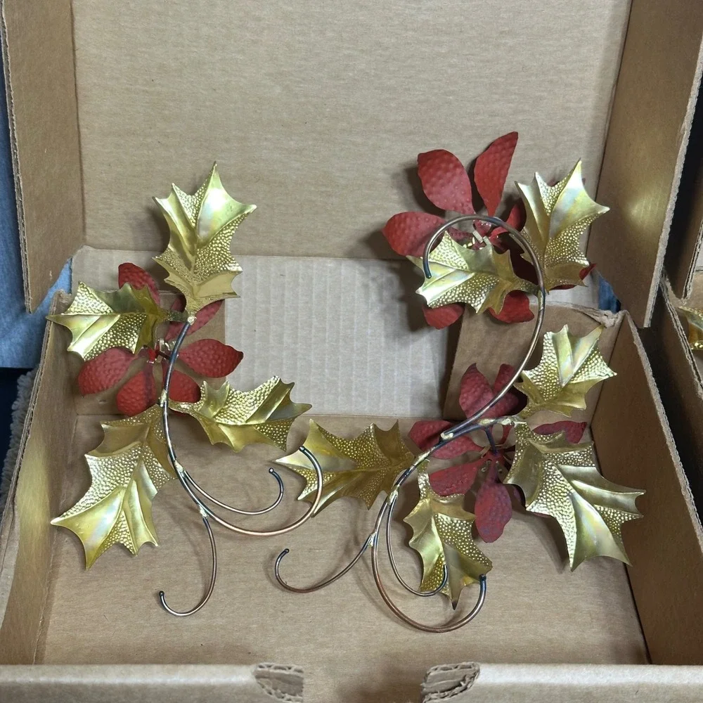 Home Interiors Holiday Vtg Metal Christmas Wall Decor Poinsettia Bells